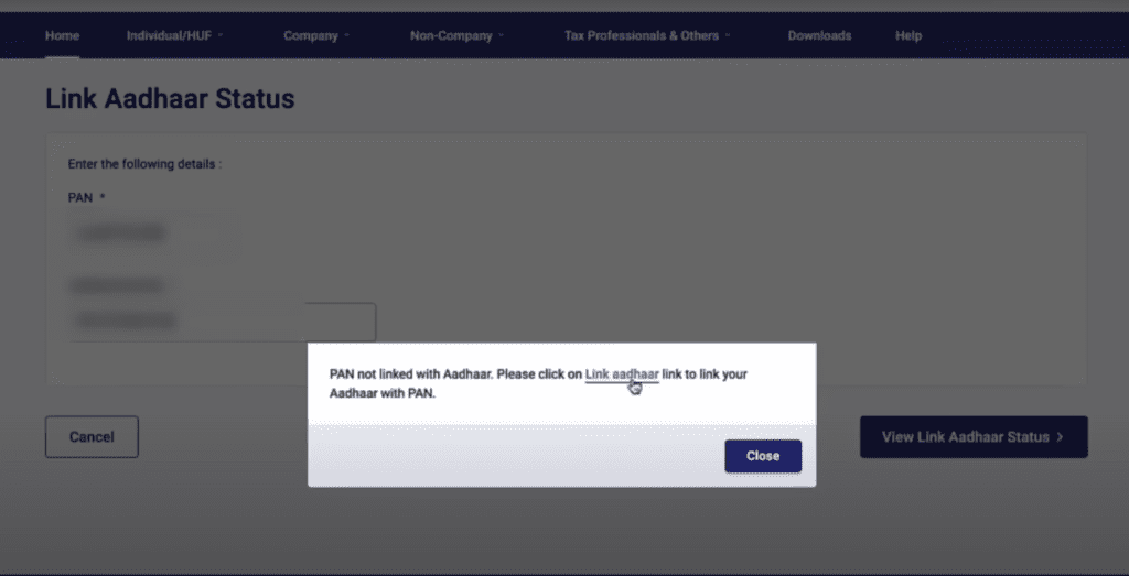 Pan Aadhaar Link Status