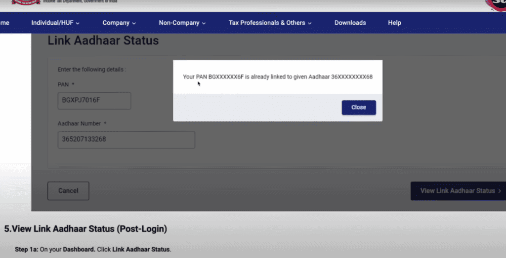 Pan Aadhaar Link Status