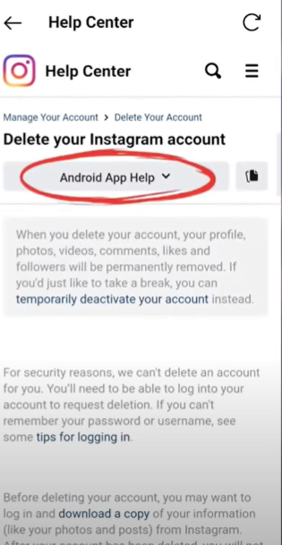 Permanently delete Instagram Account