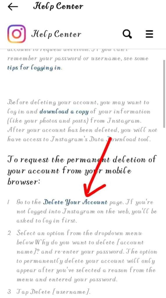 Permanently delete Instagram Account